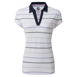 FootJoy Cap Sleeve Birdseye Stripe dámské golfové polo - White/Navy