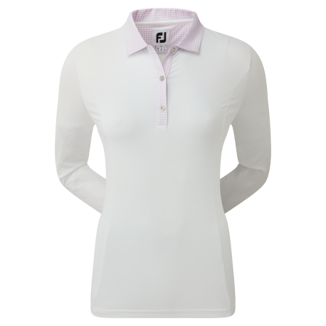 FootJoy Houndstooth Trim 3/4 Sleeve dámské golfové polo - White/Purple