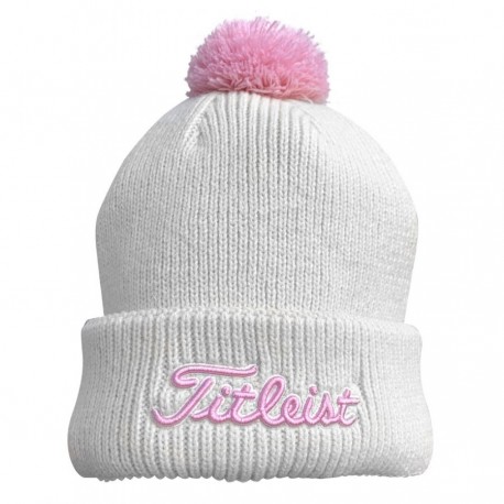 Titleist Pom Pom dámská zimní golfová čepice - White/Pink