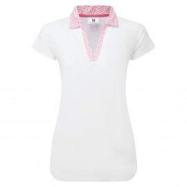 FootJoy Cap Sleeve Print Trim Lisle dámské polo - White/Pink Lemonade