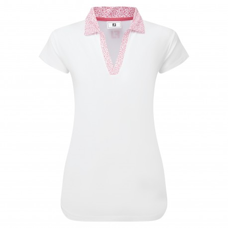 FootJoy Cap Sleeve Print Trim Lisle dámské polo - White/Pink Lemonade