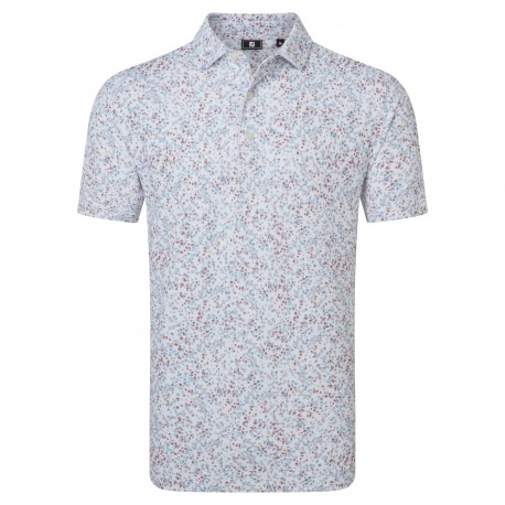FootJoy Watercolour Floral Print Pique pánské polo - White/Chambray/Nantucket Red