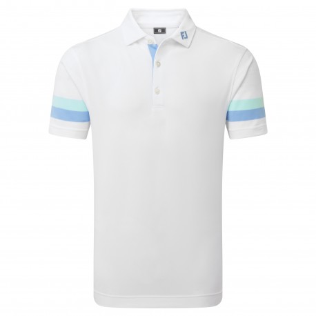 FootJoy Sleeve Stripe Pique pánské polo - White/Blue Reef/Sea Glass