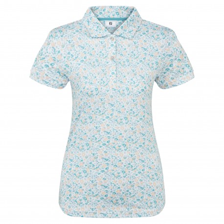 FootJoy Cap Sleeve Lisle dámské polo - Tile Blue/Floral Print
