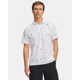 Under Armour Drive Printed Beach Golf pánské polo - White/Rack Green/ Black